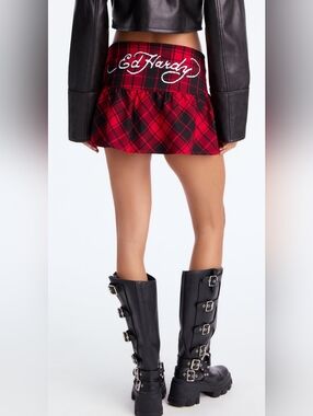 Ed Hardy Dragon Plaid Mini Skirt